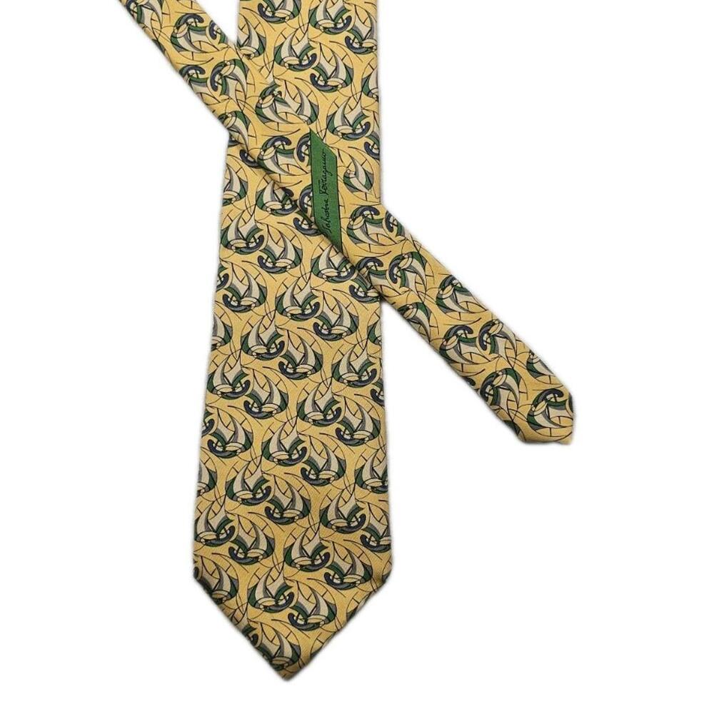 SALVATORE‎ FERRAGAMO Yellow Geometric Silk Tie Italy
